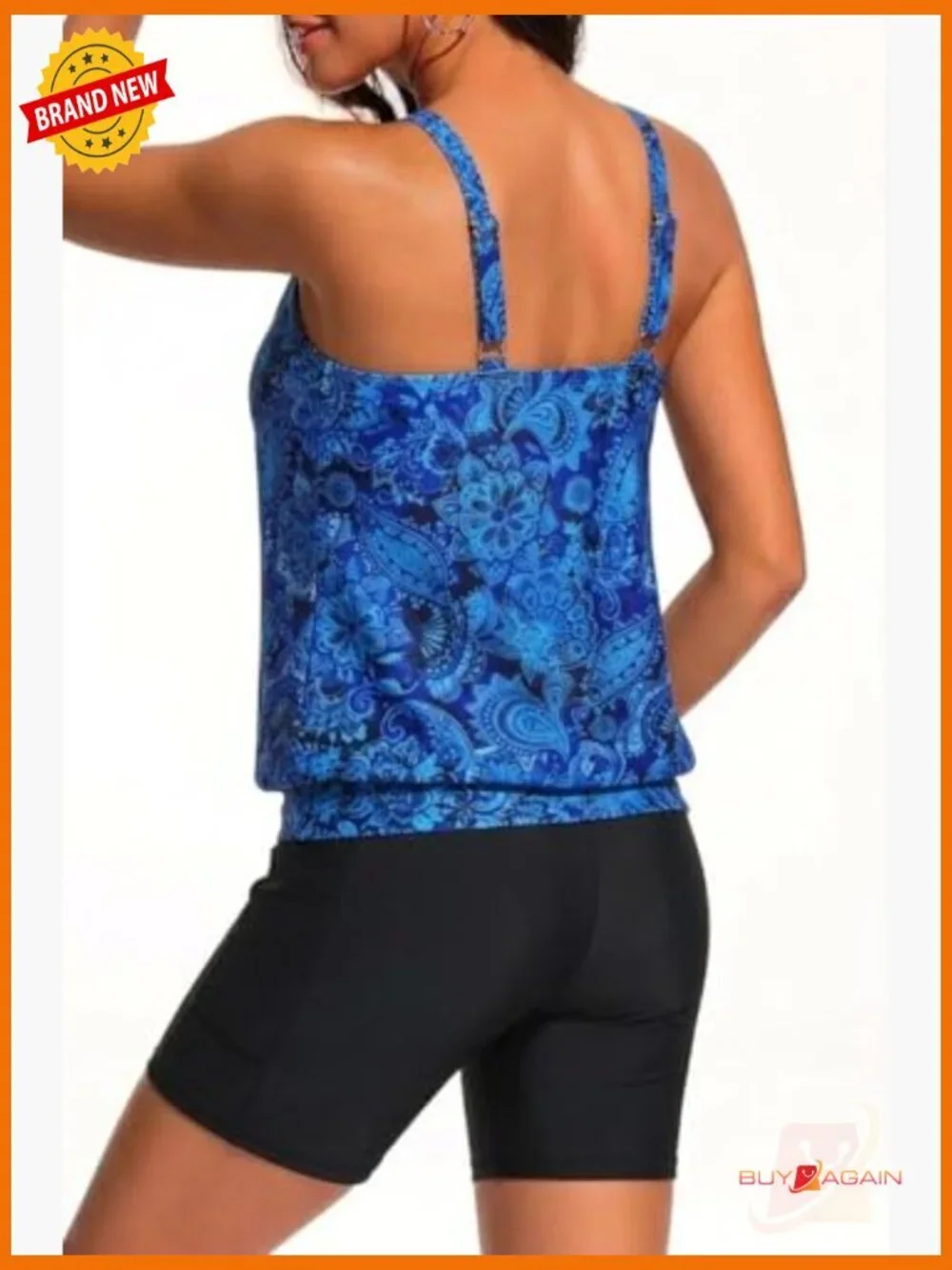Tankini with Boy-Leg Shorts Blouson Athletic Bathing Suit 2 Piece